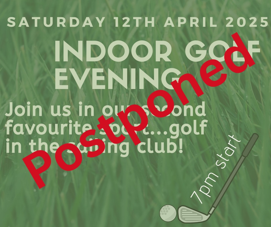 Green background with grass. White text describing the event with date.
