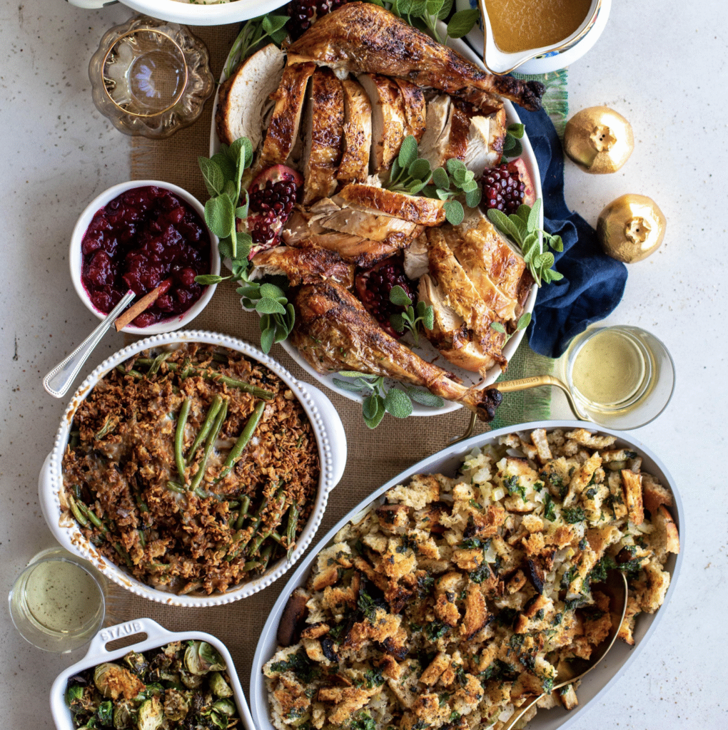 Table of Christmas food set up for presentation